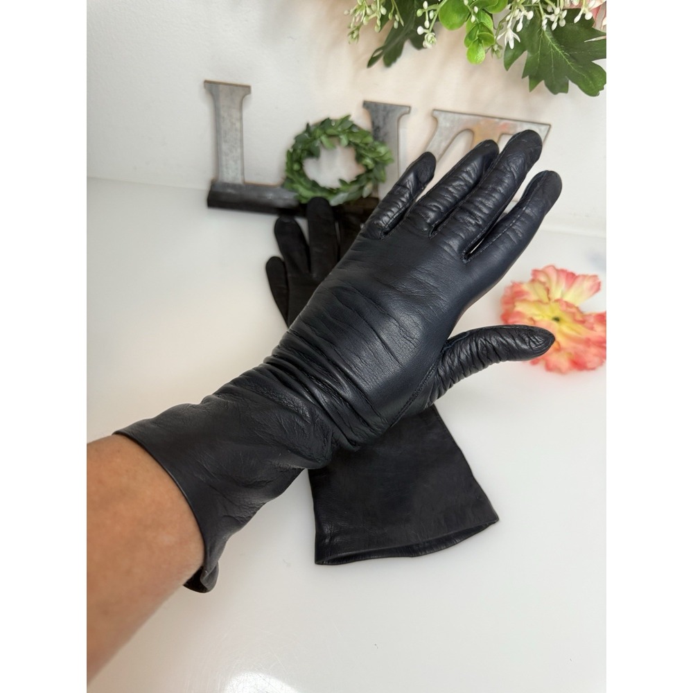 Vintage Carson Pirie Scott Italy Made Women's Blue Kid Leather Gloves Size 6.5